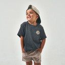Front image of the Burlebo Toddler Rad Dude Deer Camo Short Sleeve Tee in Heather Black