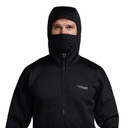 Model Image with Hood and Face Mask Up on the Sitka Solace Hoodie.