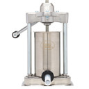 Front image of the LEM Mighty Bite 5lb Vertical Stainless Steel Stuffer with Gear Box.
