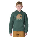Image of the Child Size Carhartt Kids Boys' Long-Sleeve Hooded Graphic Sweatshirt in Dark Green