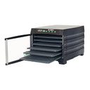 Tilted image of the LEM MightyBite 6-Tray Plastic Dehydrator.