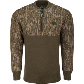 Drake Waterfowl Camo 1/4 Zip Wool Sweater Image in Mossy Oak Bottomland