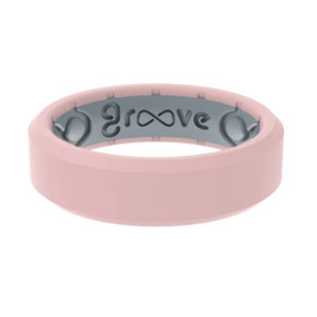 Image of the Groove Life Women's Edge Thin Silicone Ring in Rose Quartz.