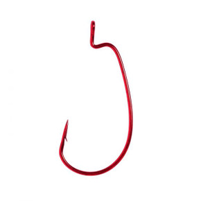 Image of the Red 1/0 Eagle Claw Wide Gap Worm Hook.