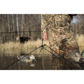On-the-Water Image of the Mojo Outdoors Jerk a Spreader Duck Decoy String System.