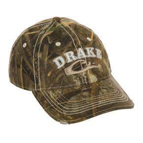 Drake Waterfowl Distressed 6-Panel Ball Cap Image in Realtree Max 7