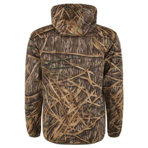 Back Image of the Drake Waterfowl MST Endurance 1/4 Zip Jacket with Hood in Mossy Oak Original Shadow Grass