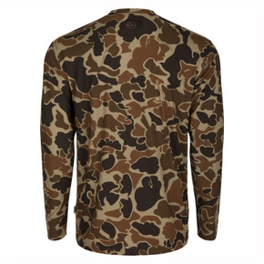 Drake Waterfowl Youth Performance Long Sleeve Printed Crew Back Image in Old School