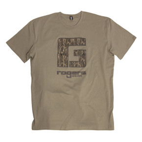 image of Rogers Sporting Goods Mossy Oak Bottomland Rogers Gear Logo T-Shirt.