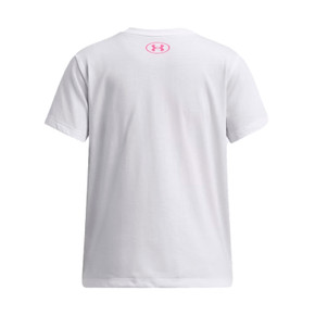 Under Armour Girls' Big Logo Short Sleeve - White-Super Pink