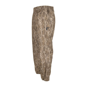 side image of Rogers Sporting Goods Storm Stopper Rain Pants in Mossy Oak Bottomland.