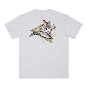 Back image of the Burlebo Pintail Triangle Duck Short Sleeve Shirt in Ash Grey
