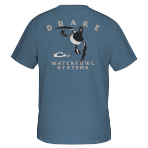 Drake Waterfowl Youth Retro Ringneck Short Sleeve T-Shirt Back Image in Blue Shadow