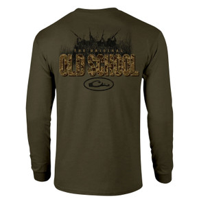 Drake Waterfowl Old School Original Long Sleeve T-Shirt Image in Kalamata Olive