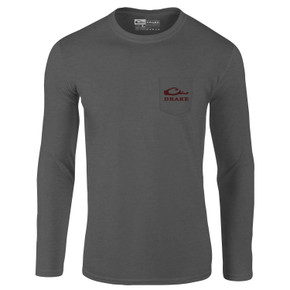 Drake Waterfowl Americana Scenic Long Sleeve T-Shirt Front Image in Graphite Heather