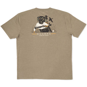 back image of Rogers Lab and Duck T-Shirt Kalamata Dark Heather.