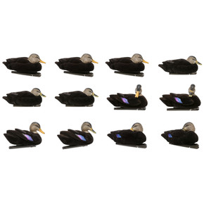 Image of Avian-X Fully Flocked Topflight Black Duck Decoys 12 Pack.