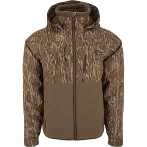 Drake Waterfowl LST BMF Eqwader Full Zip Jacket Image in Mossy Oak Bottomland