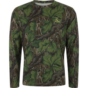 Image of Drake Performance Camo Long Sleeve Crew in Mossy Oak Full Foliage.