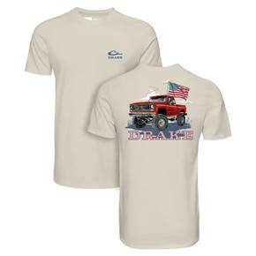 Image of Drake Youth Americana Flag Truck T-Shirt in Turtle Dove