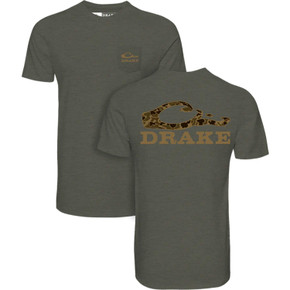 Image of the Drake Stacked Logo Old School T-Shirt in Deep Depths Dark Heather