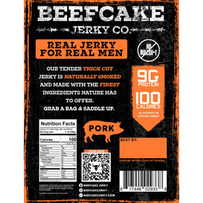 Back image of the Beefcake Jerky Co. Pork Smokehouse Jerky - 2.7 oz.