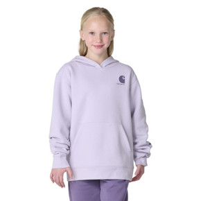 Image of the Carhartt Youth Girls' Hooded Logo Sweatshirt in Light Lilac