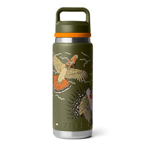 Back Image of the Upland Bird Yeti Rambler 26 oz. Water Bottle with Color-Blocked Flip Chug Cap.