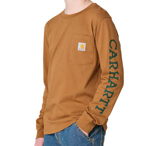 Front Image of the Carhartt Kids Youth Long Sleeve Duck Pocket T-Shirt.