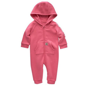 Image of the Carhartt Infant Zip-Front Hooded Fleece Coverall in Med Pink