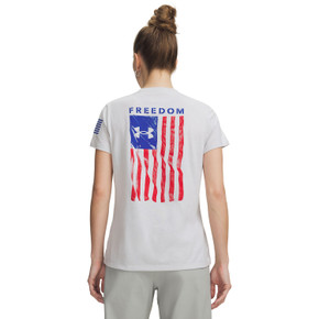 Image of the Under Armour Women's UA Freedom Flag Short-Sleeve T-Shirt in Halo Gray Light Heather/Royal