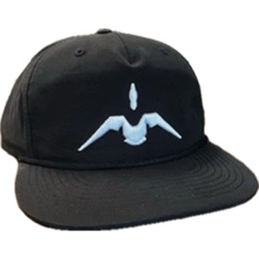 Tilted image of the Migra Black Bird Logo Rope Hat.