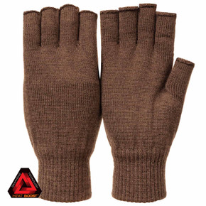 Image of the Huntworth Merino Wool Midweight Heat Boost Fingerless Gloves, Ash Brown.