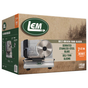 Box image of the LEM Meat Slicer With 7 1/2" Blade.