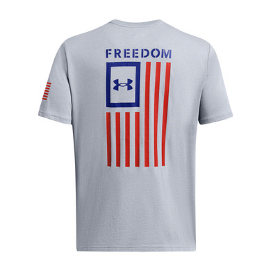 Under Armour Men's Freedom Flag T-Shirt Back Image in Steel Medium Heather Red