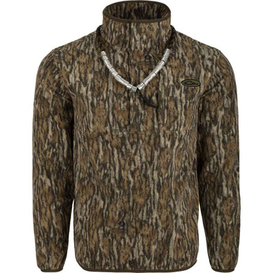 Drake MST Camo Camp Fleece 1/4 Placket Pullover Image in Mossy Oak Bottomland