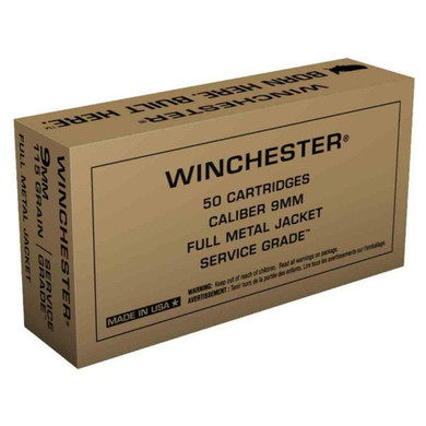 9mm Luger 115 Grain Service Grade FMJ Pistol Ammunition, Box of 50