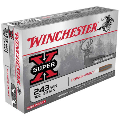 243 Winchester 100 Grain Power-Point Rifle Ammunition, Box of 20