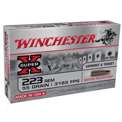 223 Remington 55 Grain Super X Varmint and Target Rifle Ammunition, Box of 20