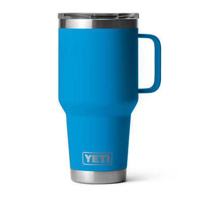 Yeti Rambler 30 oz. Travel Mug with Stronghold Lid Top Image in Big Wave Blue