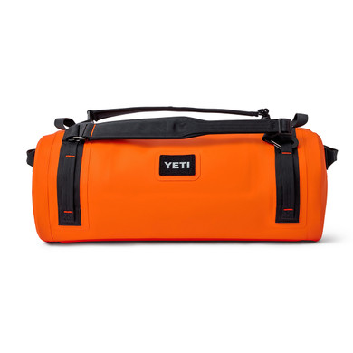 Yeti Panga 50L Waterproof Duffel Front Image in Orange/Black