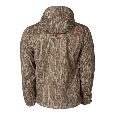 Thacha L-2 Soft-Shell Hooded Jacket Back Image in Mossy Oak Bottomland
