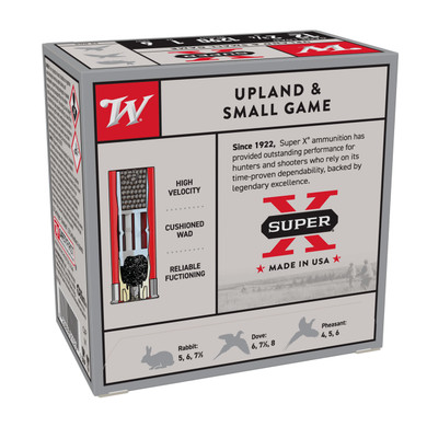 Winchester 12 Gauge 2-3/4" 1290 FPS 1 oz. Super-X Upland and Small Game Shotshells Back Box Image