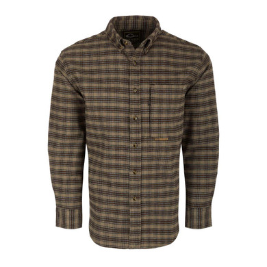 Drake Autumn Brushed Twill Plaid Button-Down Long-Sleeve Shirt Image in Kalamata Olive