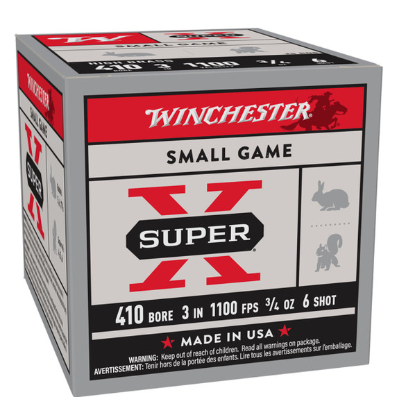 Winchester .410 Bore 3" 3/4oz 1100FPS SuperX Small Game Loads Box Image