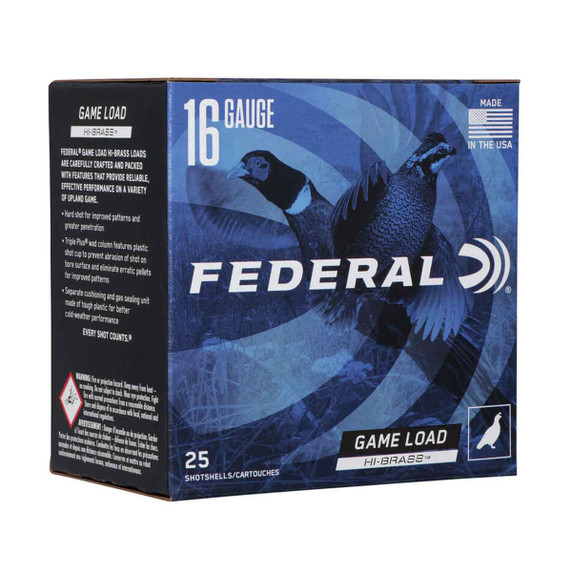Box Image of the Federal 16 Gauge 2 3/4" 1 1/8oz 1295FPS Upland Hi Brass Game Loads.
