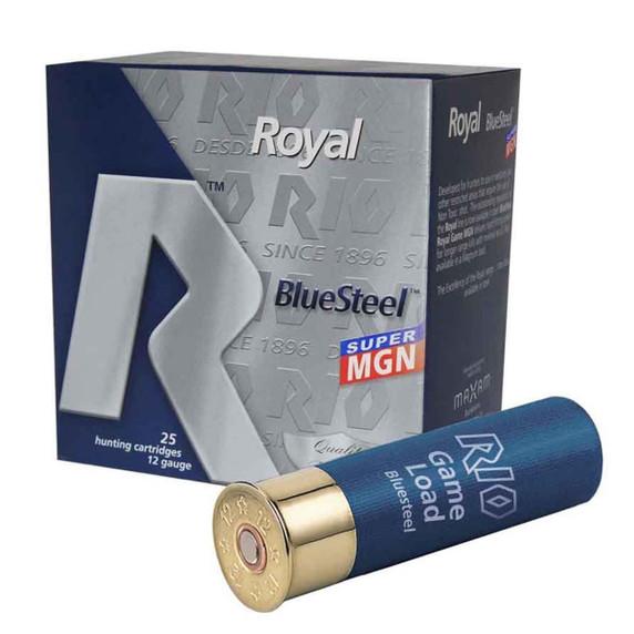 Box Image of the Rio 12 Gauge 3 1/2" 1 3/8oz 1550FPS Royal BlueSteel Super Magnum 40 Waterfowl Loads.