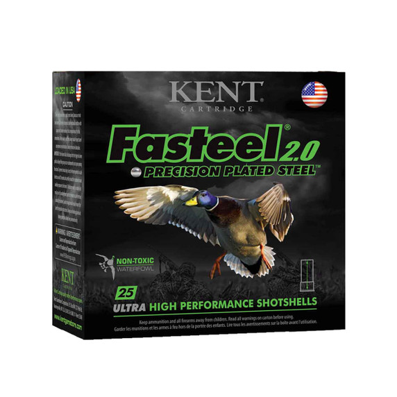 Box Image of the Kent 12 Gauge 3" 1 1/4 oz. 1500 FPS Fasteel 2.0 Precision Steel Waterfowl Loads.