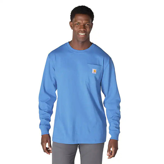 Carhartt Loose Fit Heavyweight Long Sleeve Pocket T-Shirt Image in Deep Workwear Blue Heather