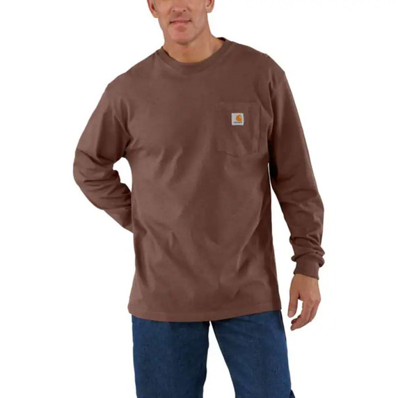 Carhartt Loose Fit Heavyweight Long Sleeve Pocket T-Shirt Image Mocha Heather
